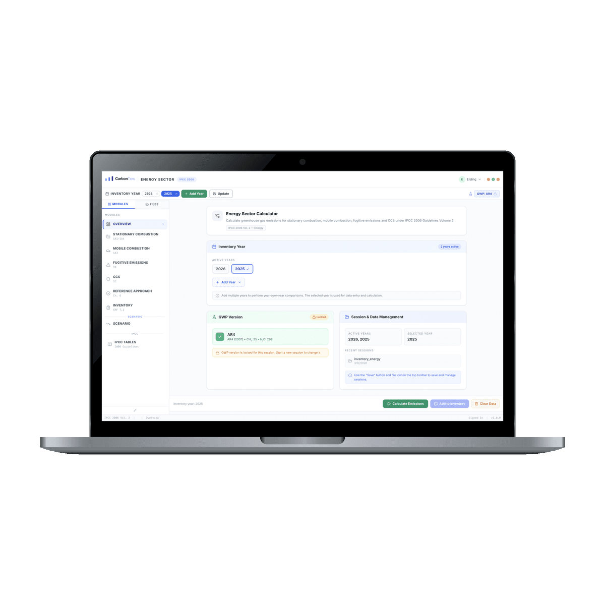GHG Hesaplama Platformu Ekranı